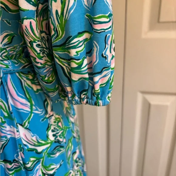 NWT! Lilly Pulitzer Brantley Midi Wrap Dress Cumulus Blue Chick Magnet Size M - Picture 9 of 12